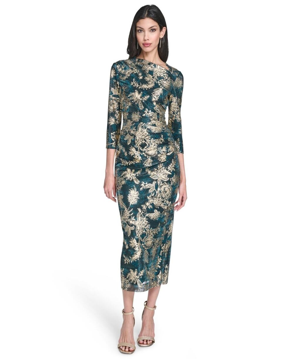 Vince Camuto Women's Metallic Crinkle Knit Dress Green Size 4 2208